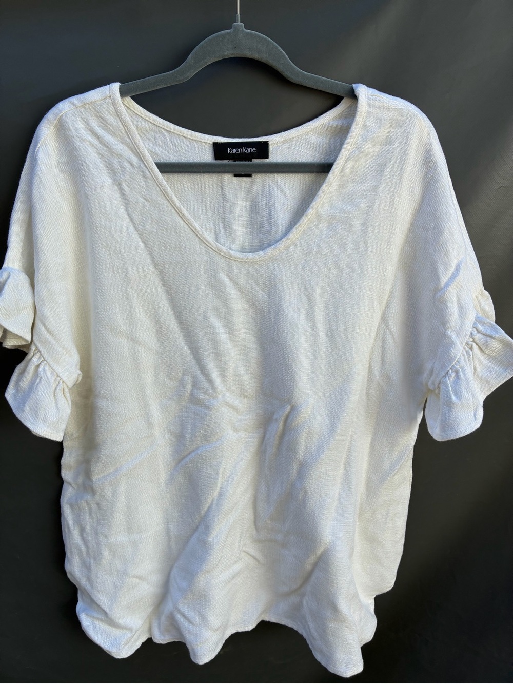 Karen Kane White Linen Blend Flutter Sleeve Blouse size L